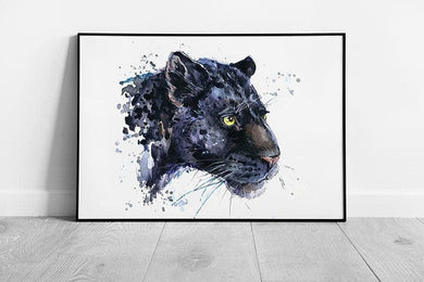 Elegant Black Jaguar Wild Cat Splatter Style Watercolour Animal Illustration Wall Art Print on Paper Framed Picture print