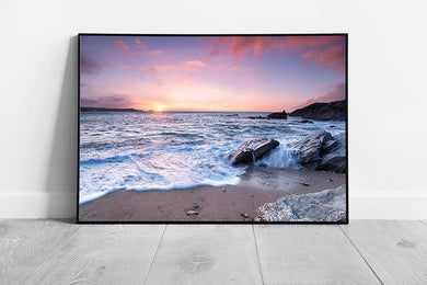 Beautiful Ocean sunset Little Fistral Beach Newquay Ready to Hang Wall Art Print Framed Picture print