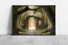 Load image into Gallery viewer, Magical Enchanted Forest Ruined Archway Fairy Fantasy Misty Moody Mythical Woodland Wall Art Print on Paper Framed Picture print
