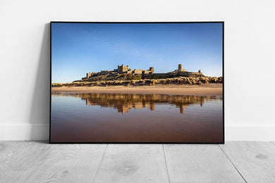 Blue skies at Bamburgh Castle Beach & coast Northumberland Wall Art Print Framed Picture print