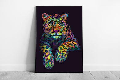 Neon Multicolour Artistic Graphic Leopard / Jaguar Wall Art Print on Paper Framed Picture print