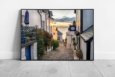 Narrow cobbled streets lined with cottages Clovelly Devon Ready to Hang Wall Art Print Framed Picture print
