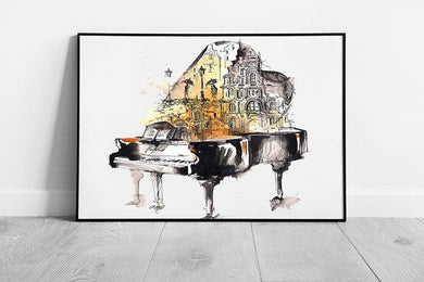 City Streets Watercolour Musical Music Piano illustration Art Wall Art Print Framed Picture print