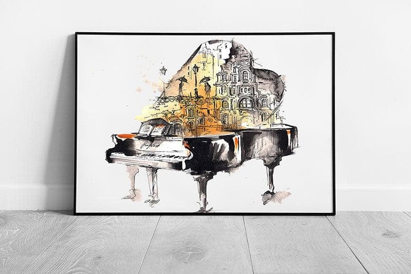 City Streets Watercolour Musical Music Piano illustration Art Wall Art Print Framed Picture print