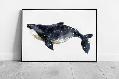 Large Blue Whale Skin Like The Cosmic Starry Night Sky Watercolour Painting Wall Art Print on Paper Framed Picture print
