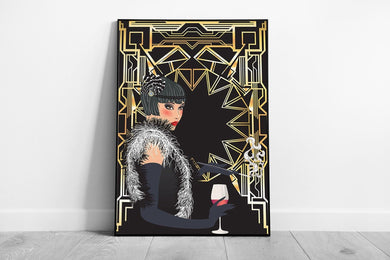 Beautiful Glamorous Art Deco 1920's Flapper Woman Digital Illustration Wall Art Print on Paper Framed Picture print