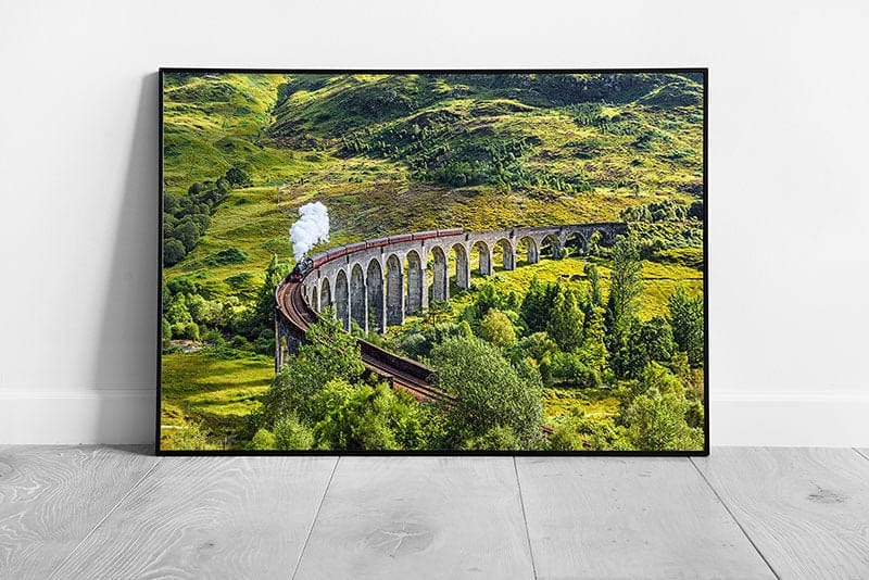 Glenfinnan Railway Viaduct in Scotland with a steam train Ready to Hang Wall Art Print Framed Picture print