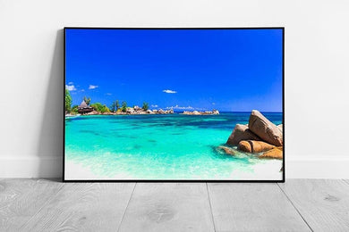 Exotic Tropical Sandy Beach Paradise With Stunning Blue Sea Seychelles Praslin Wall Art Print on Paper Framed Picture print