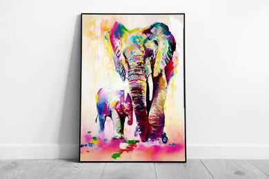 Bright watercolour Large African Elephant Wall Art Print on Paper Framed Picture print