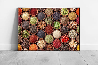 Collection Of Herbs And Spices In Bowls Cooking Kitchen Inspiration Wall Art Print on Paper Framed Picture print