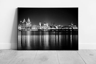 Black & White Liverpool Cityscape liver building Albert Dock Ready to Hang Wall Art Print on Paper Framed Picture print