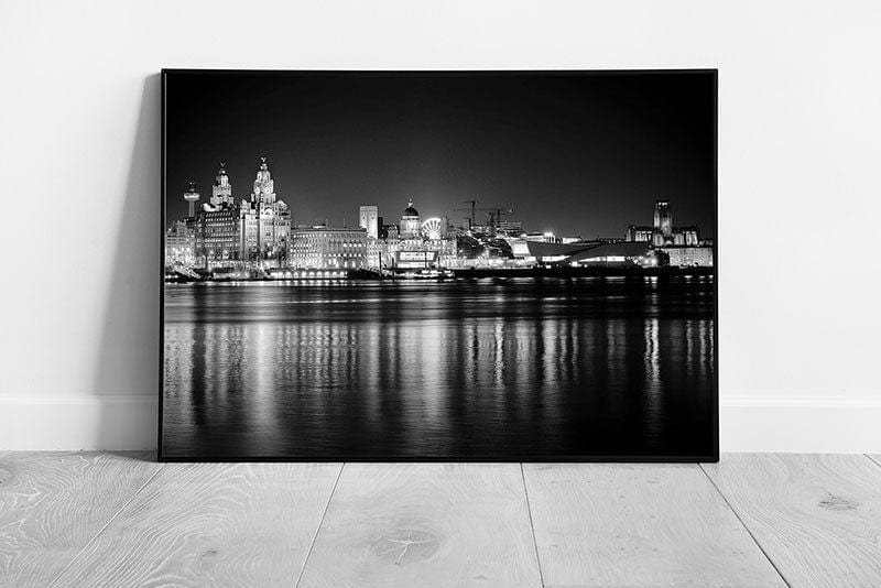 Black & White Liverpool Cityscape liver building Albert Dock Ready to Hang Wall Art Print on Paper Framed Picture print