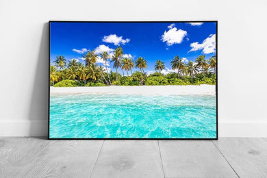 Exotic Tropical Summer Palm Tree Beach Scene Wall Art Print on Paper Framed Picture print