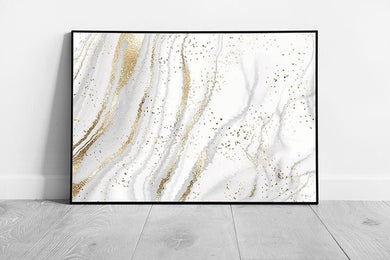 Grey White Gold Abstract Marble Minimalist Pattern Wall Art Print on Paper Framed Picture print