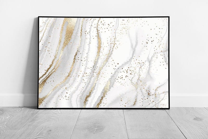 Grey White Gold Abstract Marble Minimalist Pattern Wall Art Print on Paper Framed Picture print