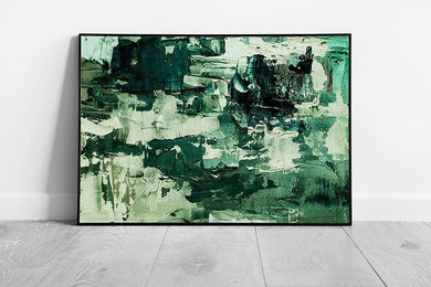 Brushstroke Palette Knife Textured Style Abstract Contemporary Natural Green Tones Wall Art Print on Paper Framed Picture print