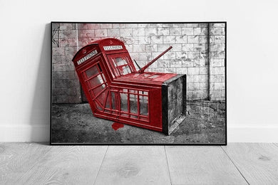Banksy style Red London phone box Street Art Ready to Hang Wall Art Print Framed Picture print