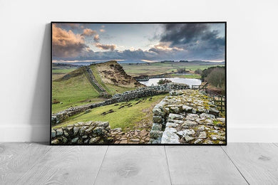 Hadrian's Wall east of Cawfield Quarry Northumberland Ready to Hang Wall Art Print Framed Picture print