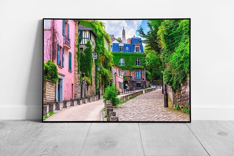 Colourful Street In Montmartre Paris France Traditional Architecture Cityscape Wall Art Print on Paper Framed Picture print