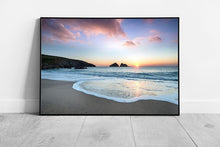 Laad de afbeelding in galerijviewer, Dramatic sunset Holywell Bay Beach near Newquay Cornwall Wall Art Print Framed Picture print
