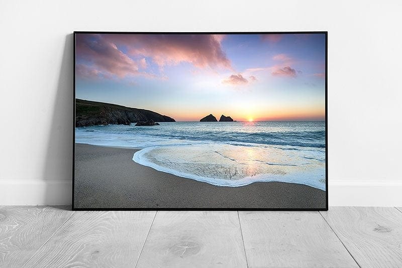 Dramatic sunset Holywell Bay Beach near Newquay Cornwall Wall Art Print Framed Picture print