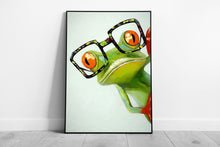Laad de afbeelding in galerijviewer, Green Frog with Glasses spectacles Wall Art Print on Paper Framed Picture print
