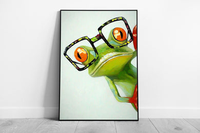 Green Frog with Glasses spectacles Wall Art Print on Paper Framed Picture print