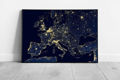 Lights At Night On Earth Europe View From Space Wall Art Print on Paper Framed Picture print