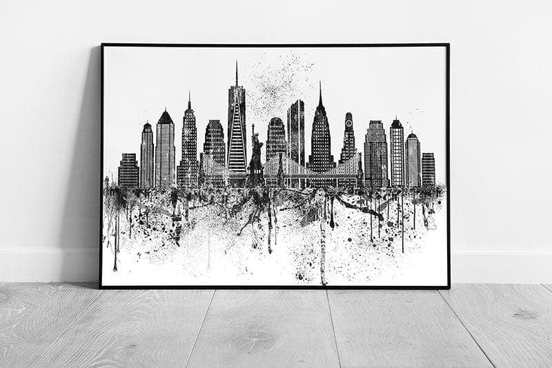 Black & White Painterly City of New York NYC USA Ready to Hang Wall Art Print Framed Picture print