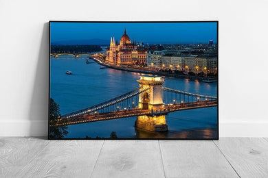 city of Budapest Chain Bridge Hungarian Parliament Cityscape Ready to Hang Wall Art Print Framed Picture print