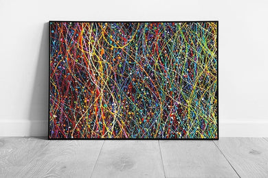 Multicolour Rainbow Abstract Paint Splatters And Drips Against Contrast Black Artwork Wall Art Print on Paper Framed Picture print