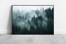 Laad de afbeelding in galerijviewer, Foggy Misty Cloudy Vast Fir Tree Forest Woodland Mysterious Spooky Nature Photography Wall Art Print on Paper Framed Picture print
