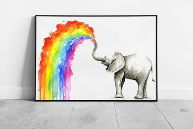 Elephant watercolour Rainbow rain Wall Art Print on Paper Framed Picture print