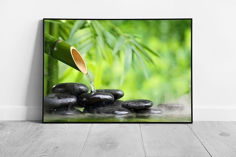 Health & Beauty SPA Bamboo Pebbles waterfall Zen Peace Art Ready to Hang Wall Art Print Framed Picture print