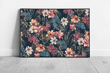 Laad de afbeelding in galerijviewer, Detailed Abstract Watercolour Floral Flower Pattern Abstract Garden Blues Pinks Wall Art Print on Paper Framed Picture print
