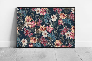 Detailed Abstract Watercolour Floral Flower Pattern Abstract Garden Blues Pinks Wall Art Print on Paper Framed Picture print