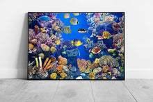 Load image into Gallery viewer, Lively Fish Filled Coral Reef Vibrant Corals And Fish Scales Tropical Exotic Sea Life Wall Art Print on Paper Framed Picture print
