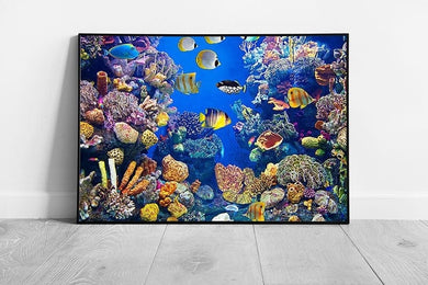 Lively Fish Filled Coral Reef Vibrant Corals And Fish Scales Tropical Exotic Sea Life Wall Art Print on Paper Framed Picture print