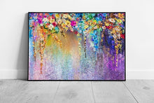 Laad de afbeelding in galerijviewer, Beautiful Vivid Colourful Draped Spring Flowers Watercolour Style Abstract Rainbow Wall Art Print on Paper Framed Picture print
