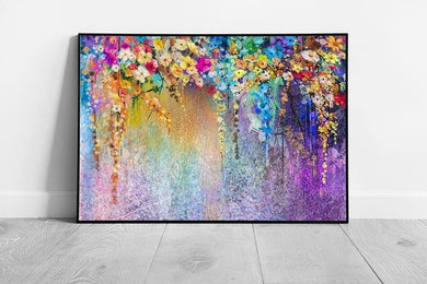 Beautiful Vivid Colourful Draped Spring Flowers Watercolour Style Abstract Rainbow Wall Art Print on Paper Framed Picture print