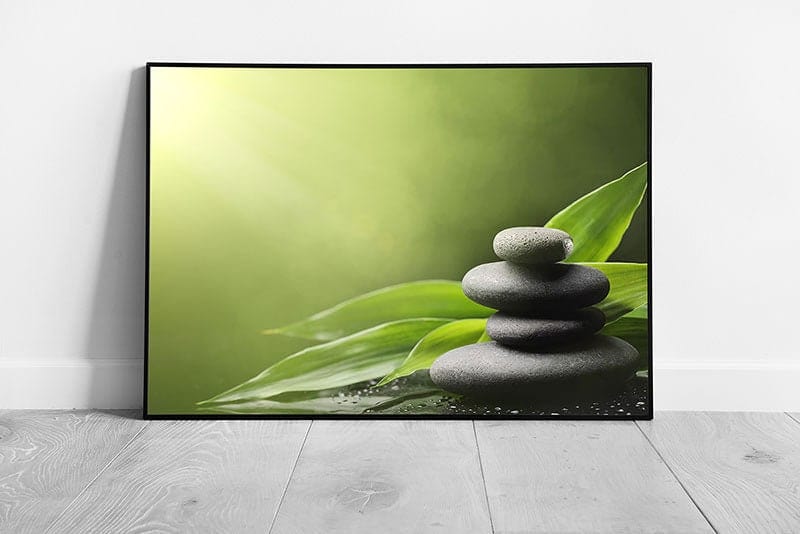 Green leaves with Zen peace stones Spa Art Ready to Hang Wall Art Print Framed Picture print