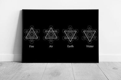 Four Elements Air Fire Water Earth Symbols Diagrams Alchemy Magical Mysterious Wall Art Print on Paper Framed Picture print