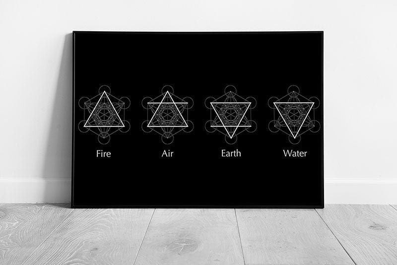 Four Elements Air Fire Water Earth Symbols Diagrams Alchemy Magical Mysterious Wall Art Print on Paper Framed Picture print