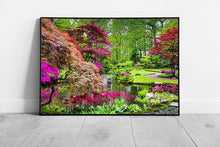 Load image into Gallery viewer, Beautiful Magenta And Green Traditional Japanese Garden Located In The Hague Wall Art Print on Paper Framed Picture print
