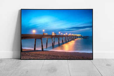 Blue Skies Deal Pier Beach & Sea in Kent English coastline Ready to Hang Wall Art Print Framed Picture print