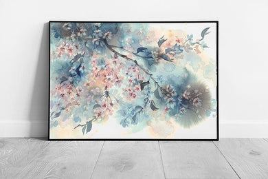 Beautiful Soft White Pink Sakura Flower Tree Abstract Watercolour Painting Style Wall Art Print on Paper Framed Picture print