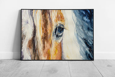 Brown Horse's Face Mane And Eyes Detailed Watercolour Painting Style Beautiful Animal Wall Art Print on Paper Framed Picture print