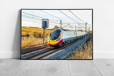 Modern Train On UK Railroad Railway England UK Transport Train Travel Photography Wall Art Print on Paper Framed Picture print