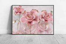 Load image into Gallery viewer, 3D Illustration Style Delicate Pink Gold Roses Reflecting In Grey Marble Wall Art Print on Paper Framed Picture print
