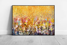 Load image into Gallery viewer, Beautiful Abstract White Flowers Under A Golden Yellow Sky Floral Field Painted Style Wall Art Print on Paper Framed Picture print
